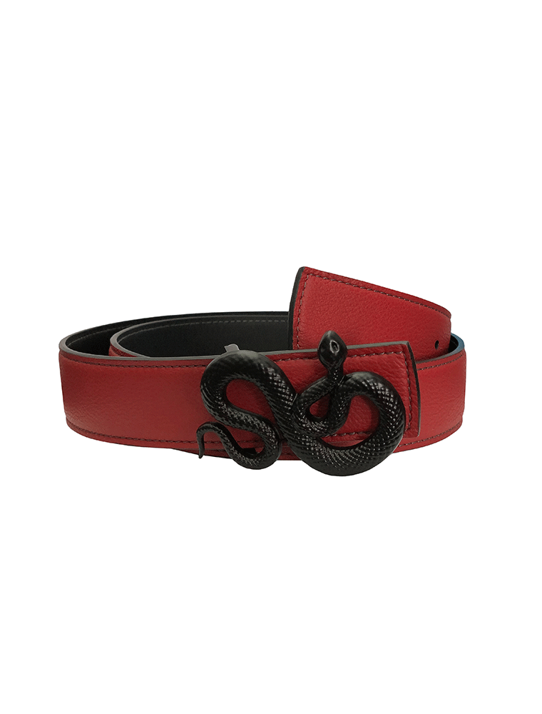 PEcado "Snake" Belt, Cowhide, Lipstick Red