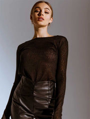 Women's Long Sleeve Sheer Top, Black