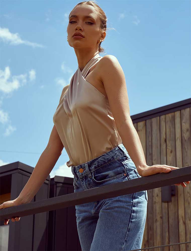Halter Criss Cross Top, Beige
