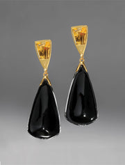 Black Lucite Armor Drop Earring, 14K Yellow Gold Plated
