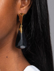 Black Lucite Armor Drop Earring, 14K Yellow Gold Plated