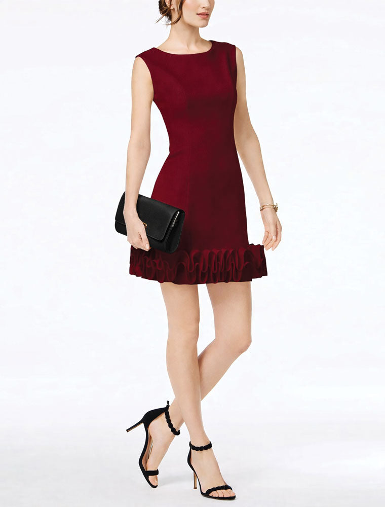 Bottom Ruffle Cocktail Dress, Dark Red