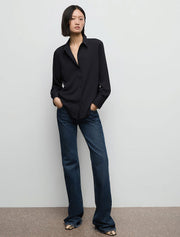 Button Down Satin Shirt, Black