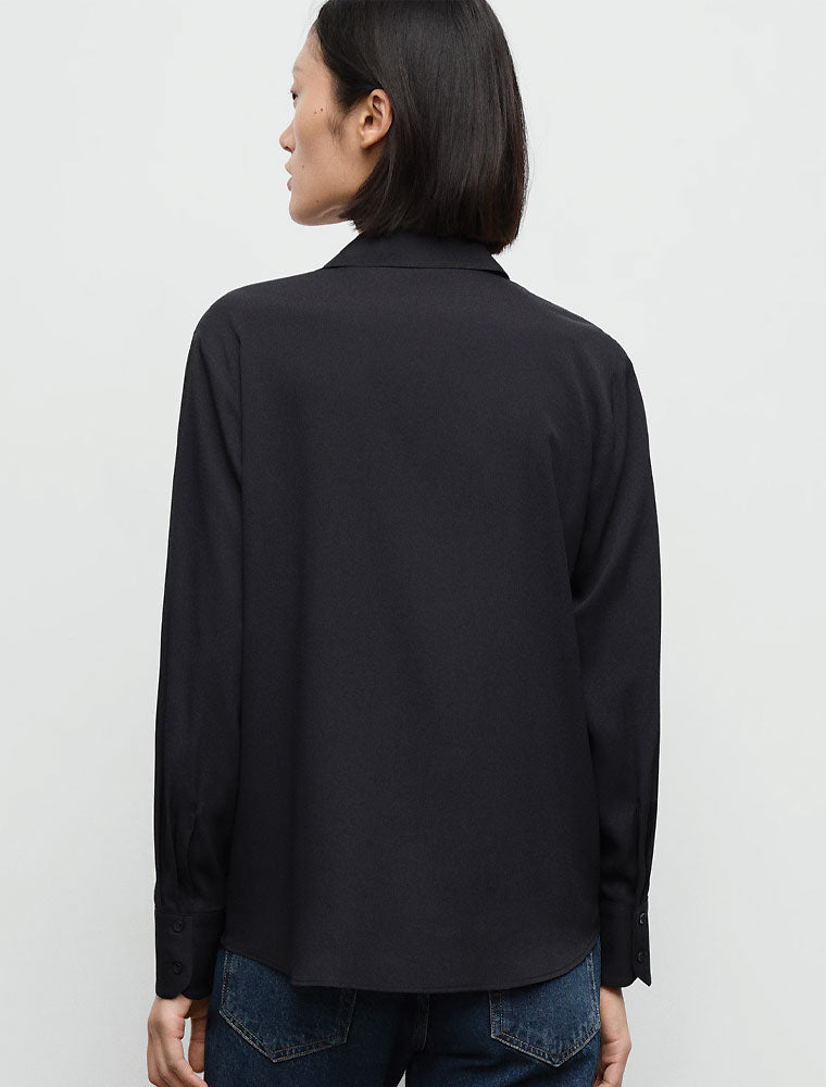 Button Down Satin Shirt, Black