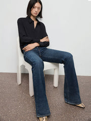 Button Down Satin Shirt, Black