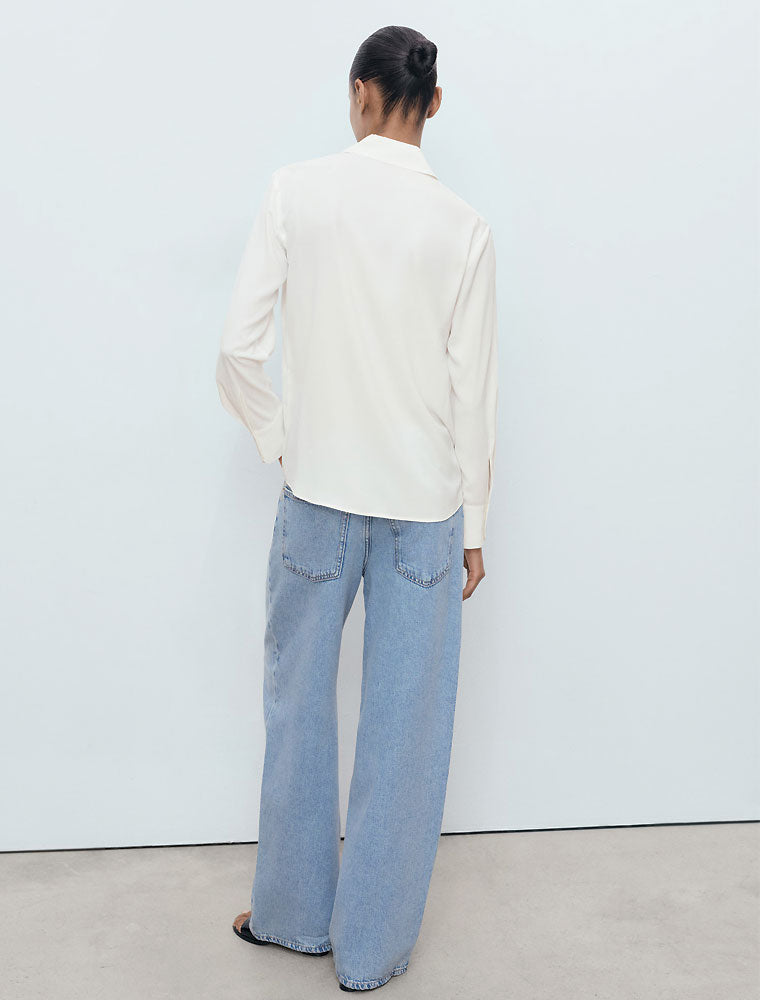 Button Down Satin Shirt, Off-White