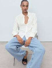 Button Down Satin Shirt, Off-White