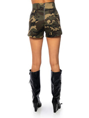 High Waist Camo Print Shorts, Green