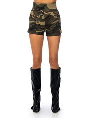 High Waist Camo Print Shorts, Green
