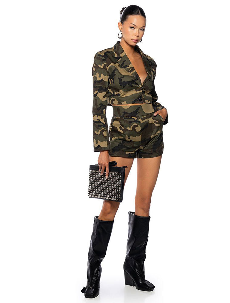 Cropped Camo Print Jacket, Green