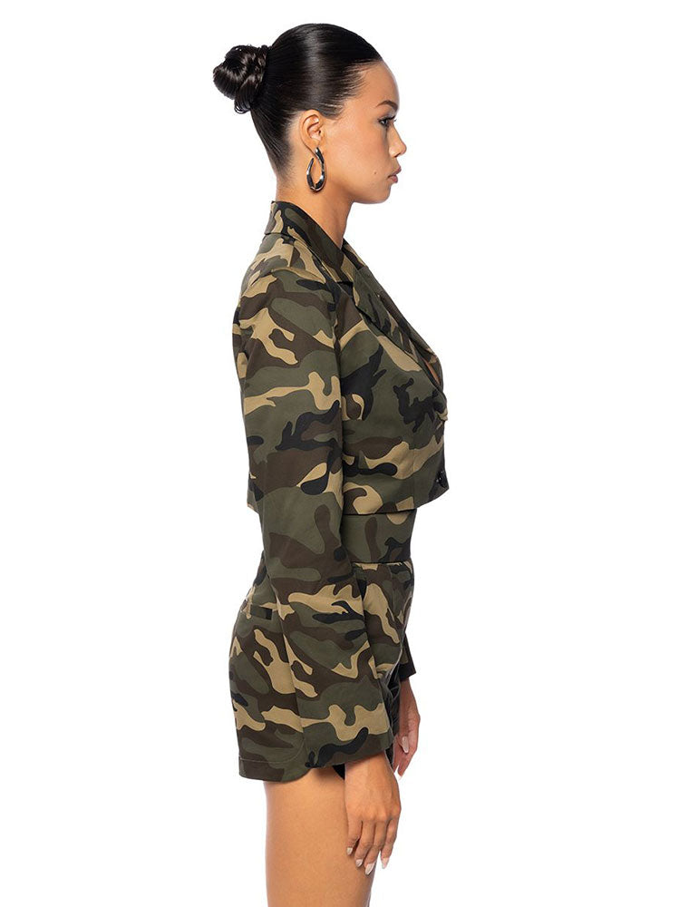 High Waist Camo Print Shorts, Green