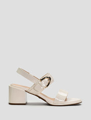 Leather Sandals with Faceted Gold Buckle, Cream