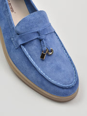 Classic Suede Loafers with Tassels, Sky Blue