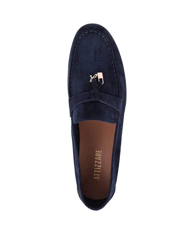 Classic Suede Loafers with Tassels, Navy
