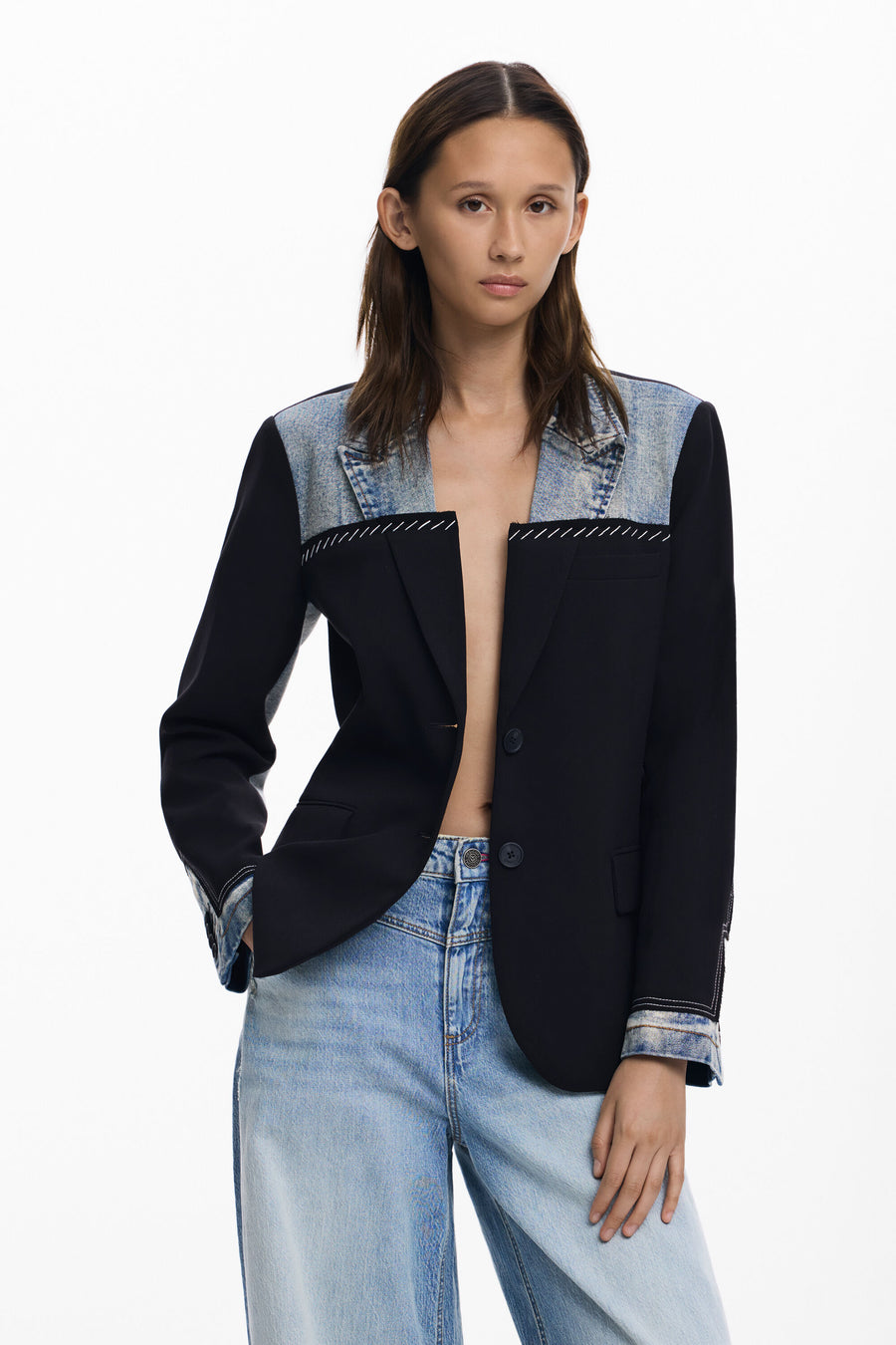 Denim Deconstructed Blazer, Black