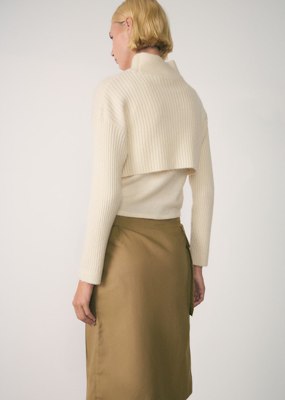Double Layer High Collar Sweater, Off-White