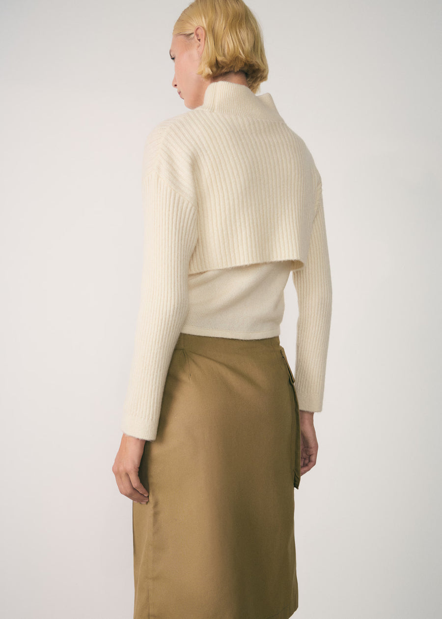 Double Layer High Collar Sweater, Off-White