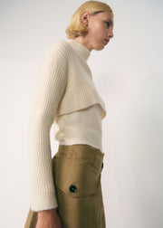 Double Layer High Collar Sweater, Off-White
