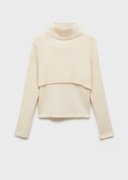 Double Layer High Collar Sweater, Off-White