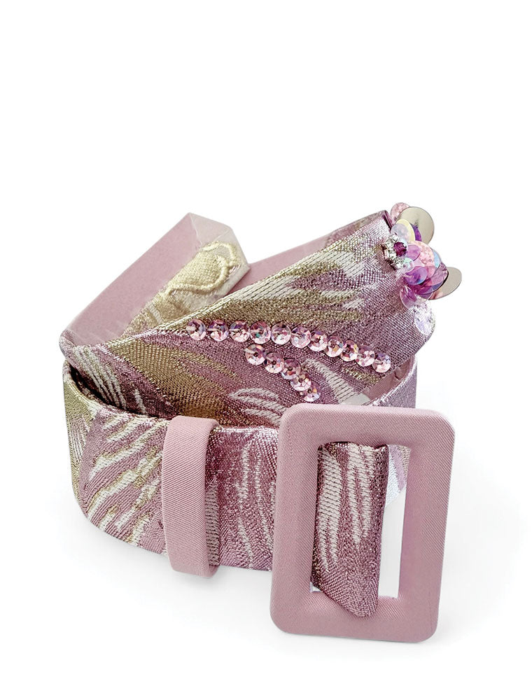 Made-to-Order: Embroidered Floral Brocade Belt, Soft Pink