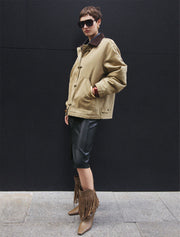 Faux Leather Front Slit Midi Skirt, Black