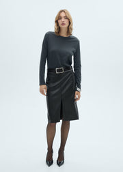 Faux Leather Reversible Midi Skirt, Black