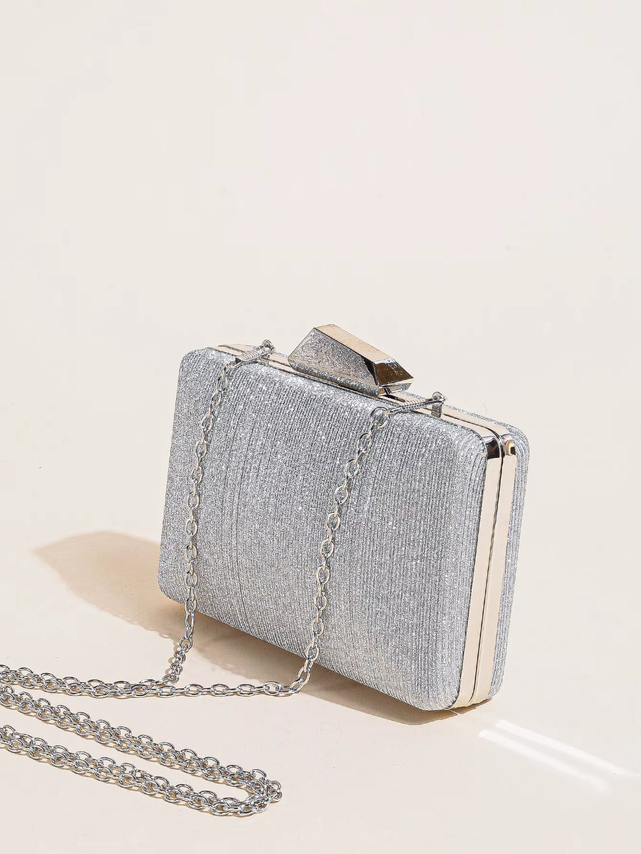 Framed Sculptural Clutch Bag, Silver