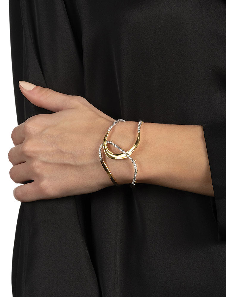 Freeform Pavé Cuff Bracelet, 14K Yellow Gold Plated
