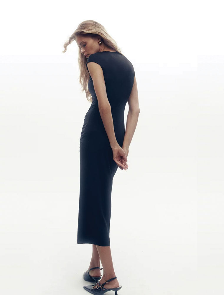 Front Twist Midi Dress, Black
