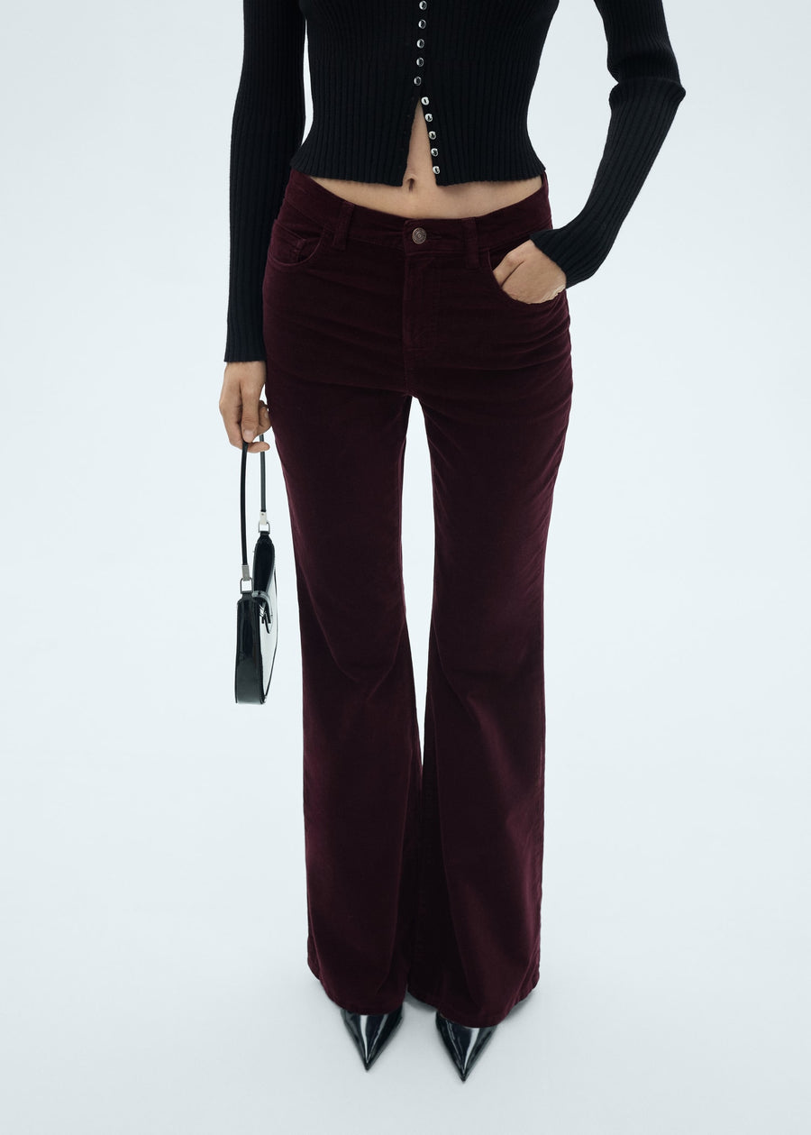 Full Length Flared Corduroy Pants, Burgundy