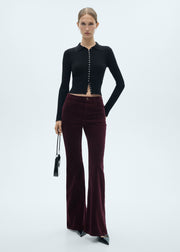 Full Length Flared Corduroy Pants, Burgundy
