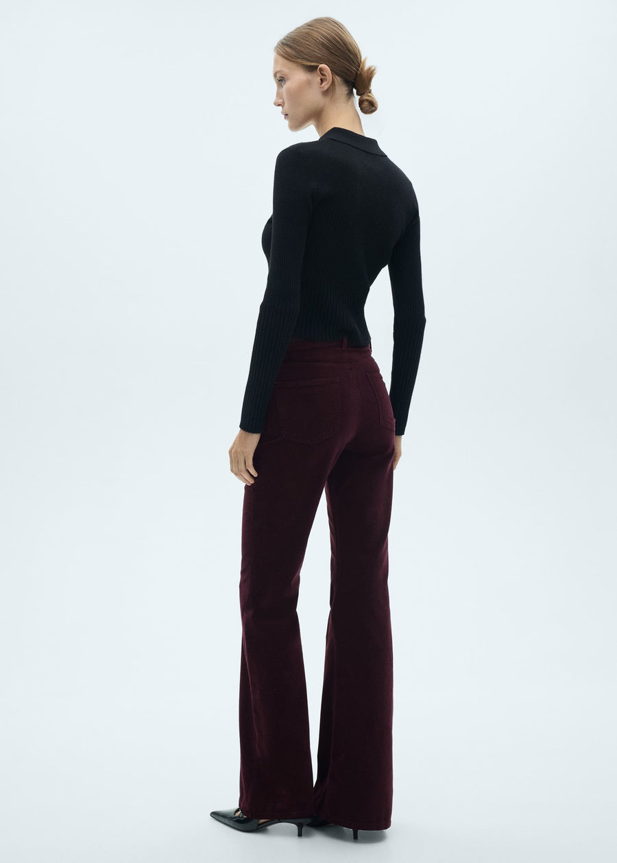 Full Length Flared Corduroy Pants, Burgundy