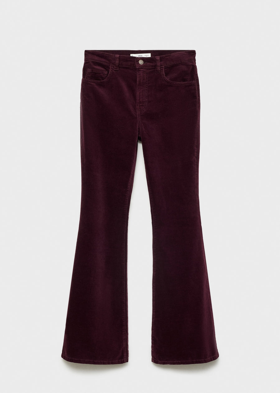 Full Length Flared Corduroy Pants, Burgundy