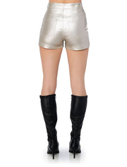 High Waisted Metallic Shorts, Silver