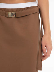 Jersey Skirt with Belt, Brown