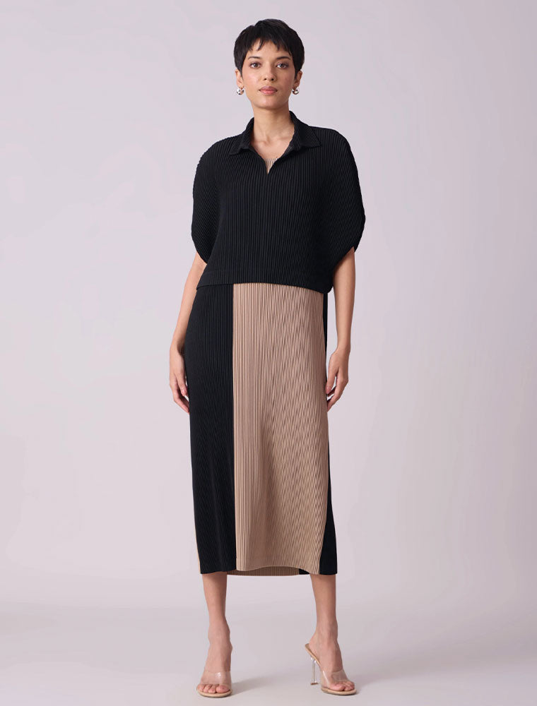 Josie Dual Color Dress, Black / Beige