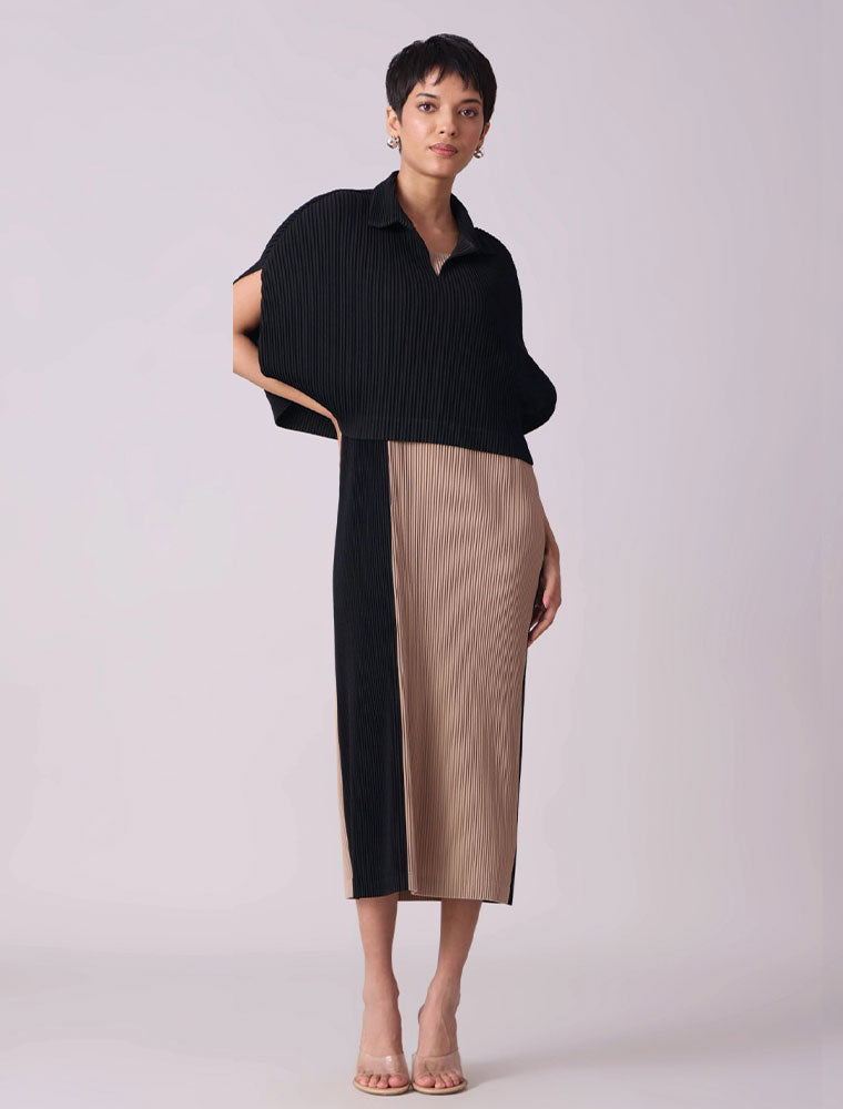 Josie Dual Color Dress, Black / Beige