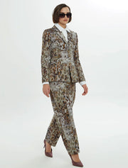 Leopard Print Waist Buttoned Blazer, Green