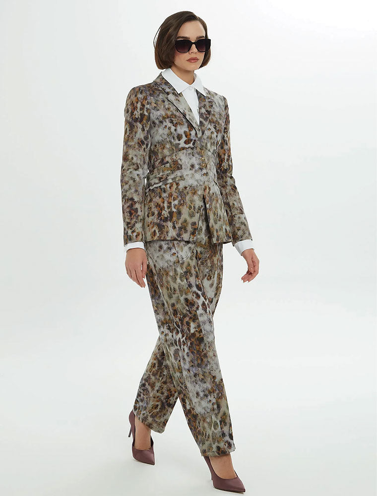 Leopard Print Waist Buttoned Blazer, Green