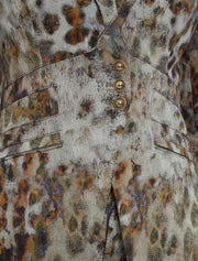 Leopard Print Waist Buttoned Blazer, Green