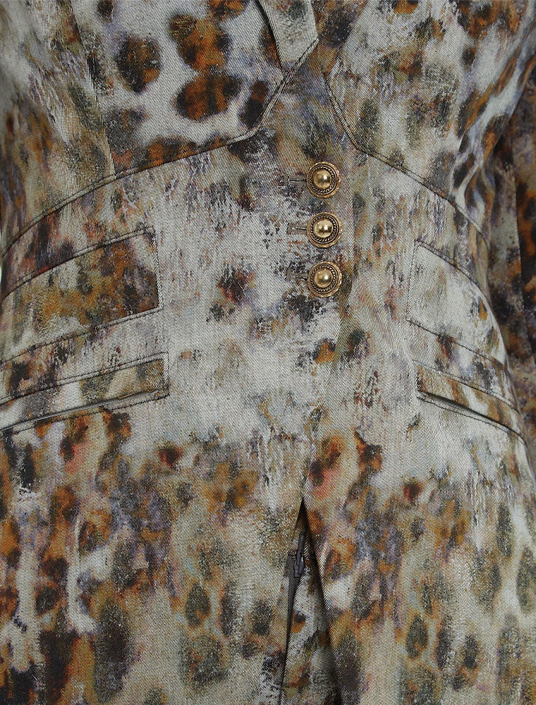 Leopard Print Waist Buttoned Blazer, Green