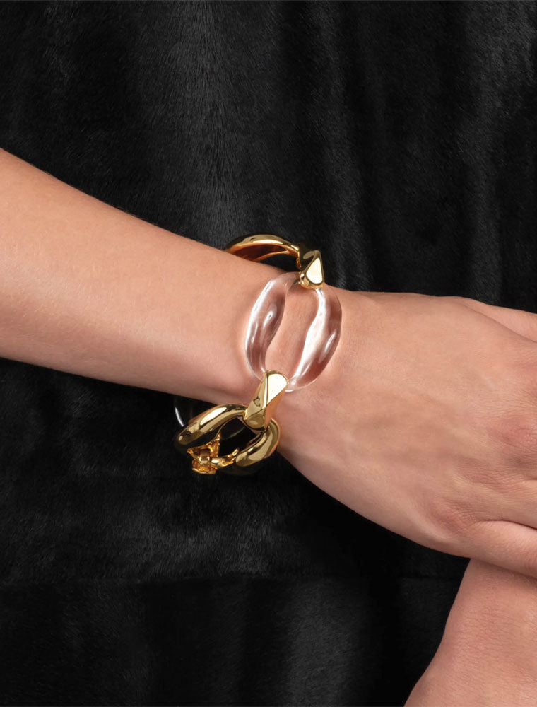 Liquid Lucite Gold Link Bracelet, 14K Yellow Gold Plated