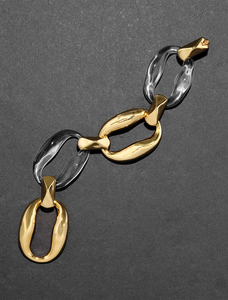 Liquid Lucite Gold Link Bracelet, 14K Yellow Gold Plated