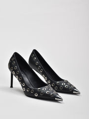Midnight Eyelet Leather Pump, Black