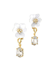 Pansy Lucite Crystal Drop Post Earring, 14K Yellow Gold Plated