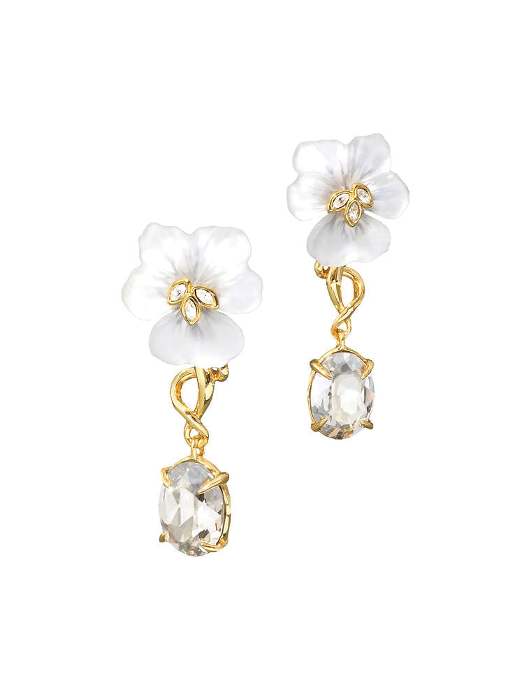 Pansy Lucite Crystal Drop Post Earring, 14K Yellow Gold Plated