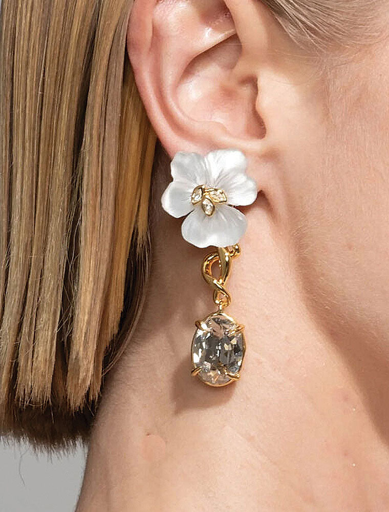 Pansy Lucite Crystal Drop Post Earring, 14K Yellow Gold Plated