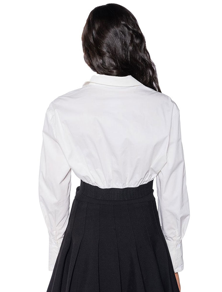 Elastic Waistline Cropped Button Down Shirt, White