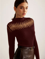 Shear Shoulder Mock Neck Top, Burgundy