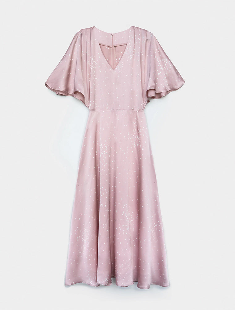 Short Loose Sleeve V-Neck Dress, Soft Pink